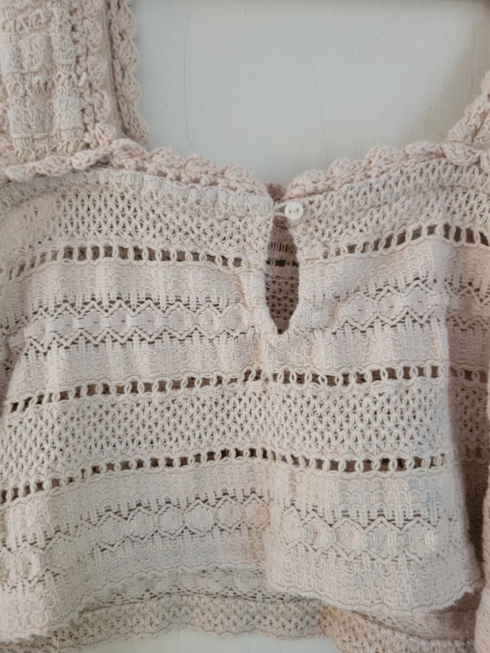 Aerie Crochet Striped Crop Tank Top Blush Cream Boho Festival sz S/P - Picture 5 of 11